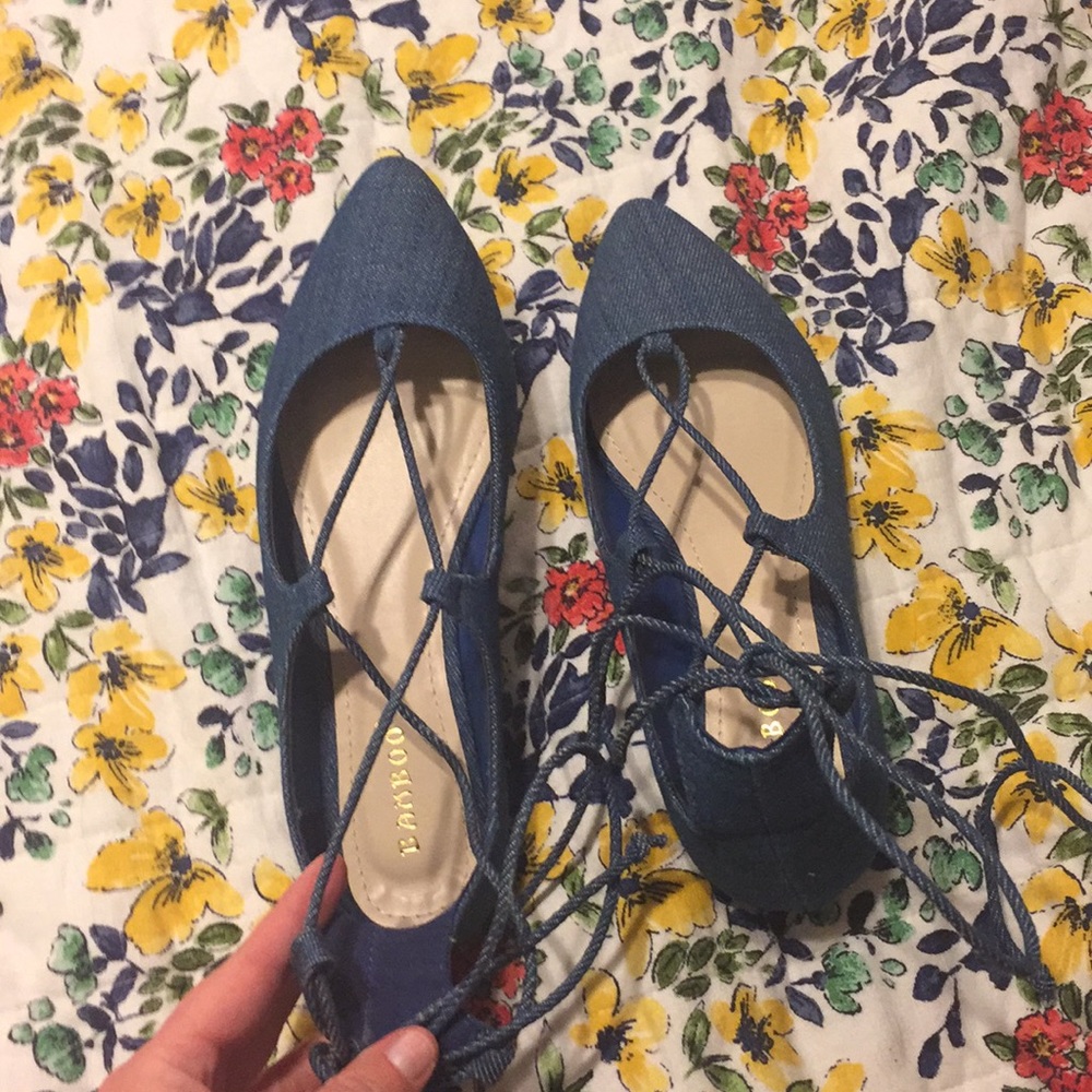 Chambray Lace Up Flats